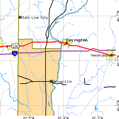 Zip code 47932 close-up map