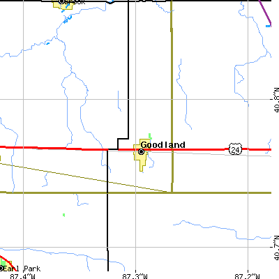 Zip code 47948 close-up map