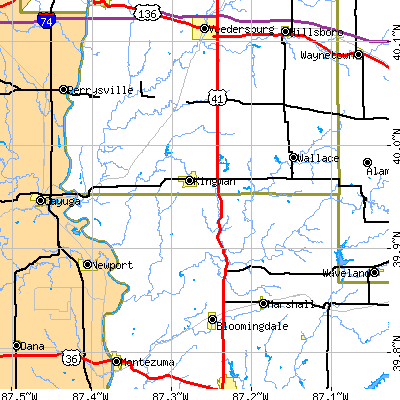 Zip code 47952 close-up map