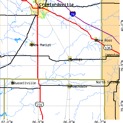 Zip code 47954 close-up map