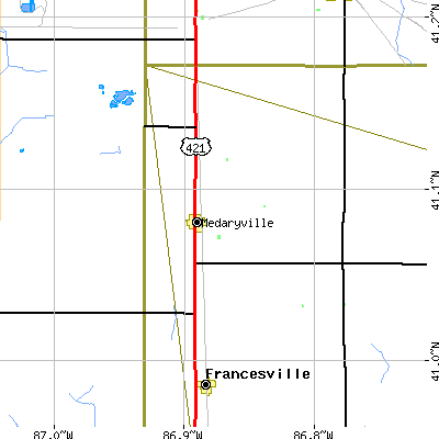 Zip code 47957 close-up map