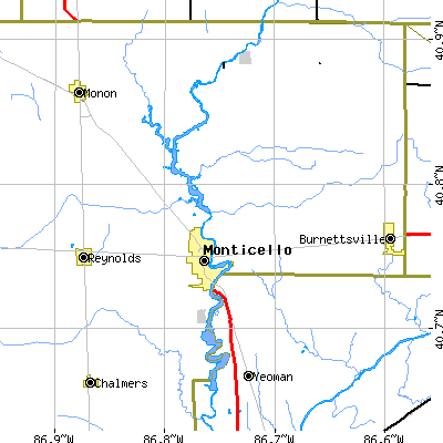 Zip code 47960 close-up map
