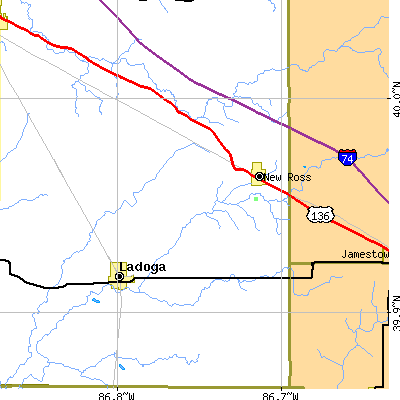 Zip code 47968 close-up map