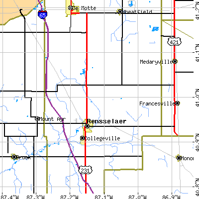 Zip code 47978 close-up map