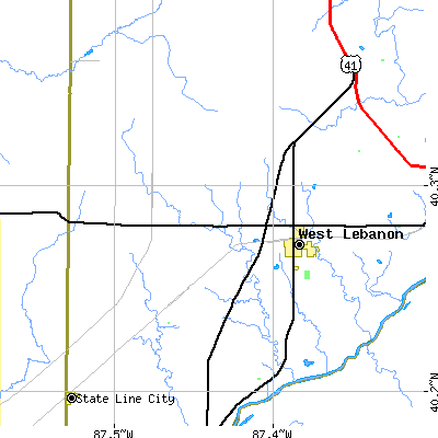 Zip code 47991 close-up map