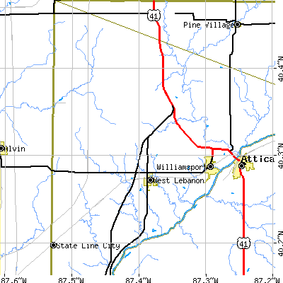 Zip code 47993 close-up map