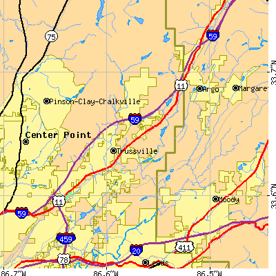 Zip code 35173 close-up map