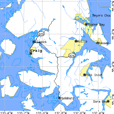 Zip code 99921 close-up map