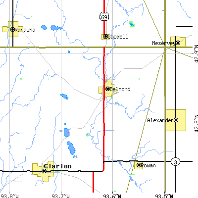 Zip code 50421 close-up map