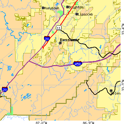 Zip code 35022 close-up map