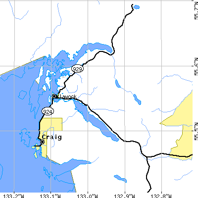 Zip code 99925 close-up map