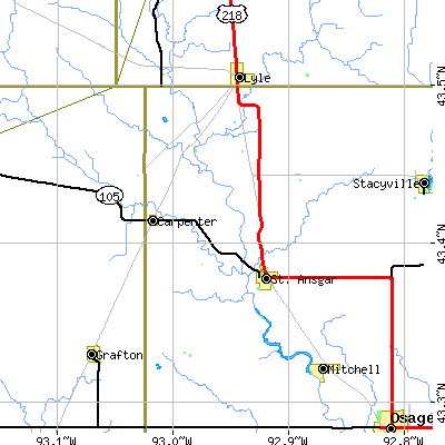 Zip code 50472 close-up map