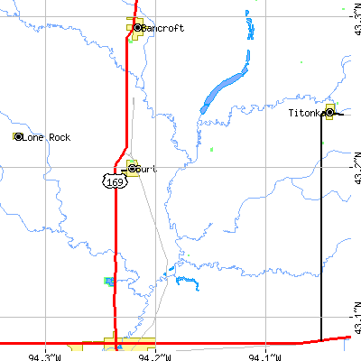 Zip code 50522 close-up map