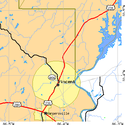 Zip code 35178 close-up map