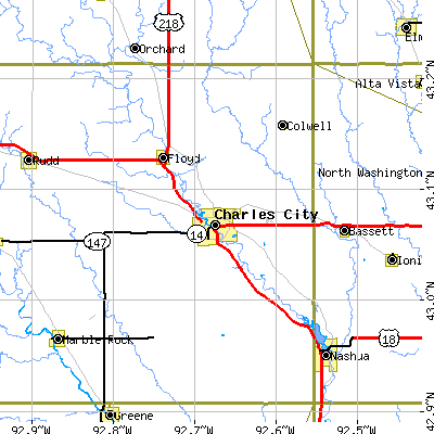 Zip code 50616 close-up map