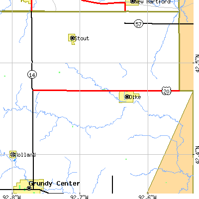 Zip code 50624 close-up map