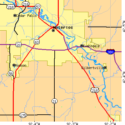 Zip code 50701 close-up map