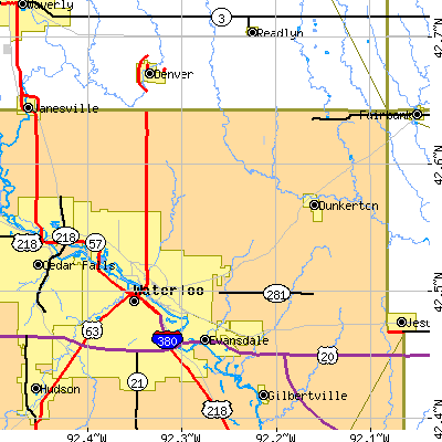 Zip code 50703 close-up map