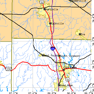 Zip code 35179 close-up map