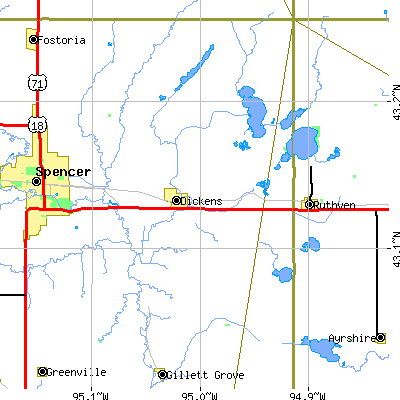 Zip code 51333 close-up map