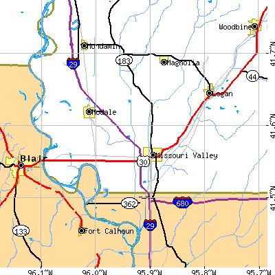 Zip code 51555 close-up map