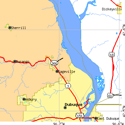 Zip code 52001 close-up map