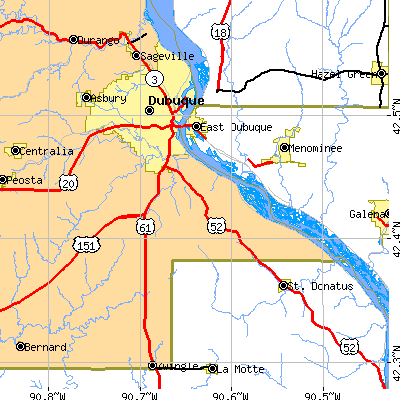 Zip code 52003 close-up map