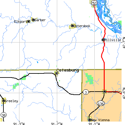 Zip code 52035 close-up map
