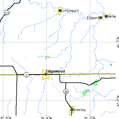 Zip code 52042 close-up map