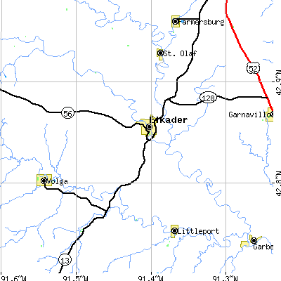 Zip code 52043 close-up map