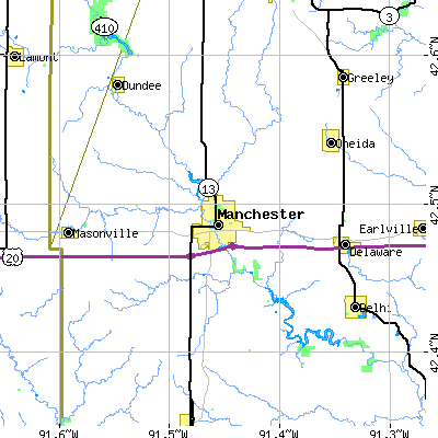 Zip code 52057 close-up map