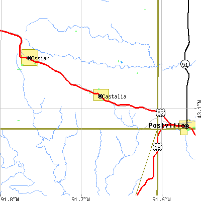 Zip code 52133 close-up map