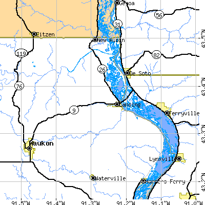 Zip code 52151 close-up map
