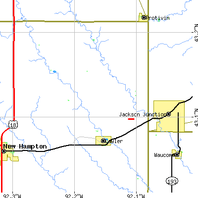 Zip code 52154 close-up map