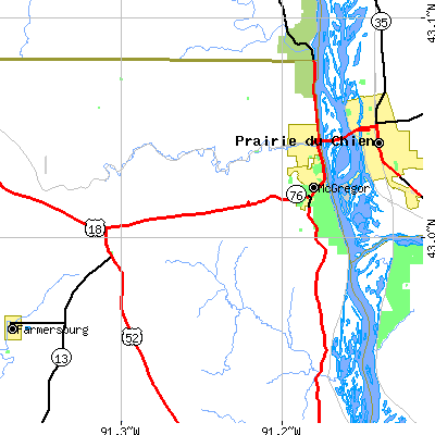 Zip code 52157 close-up map