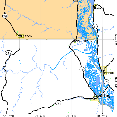 Zip code 52160 close-up map