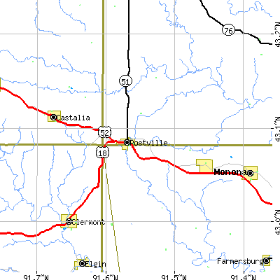 Zip code 52162 close-up map