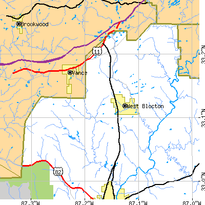 Zip code 35184 close-up map