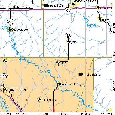 Zip code 52218 close-up map