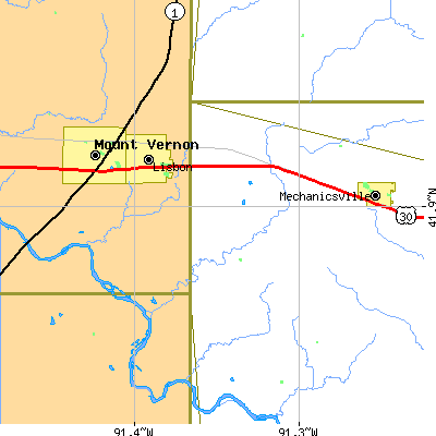 Zip code 52253 close-up map