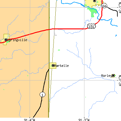 Zip code 52305 close-up map