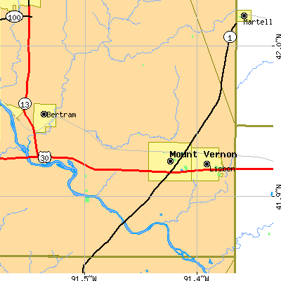 Zip code 52314 close-up map