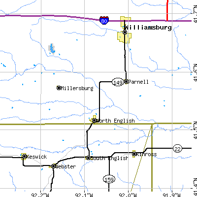 Zip code 52316 close-up map