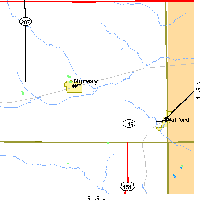 Zip code 52318 close-up map