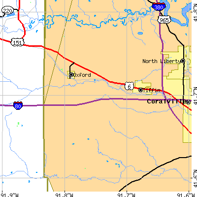Zip code 52322 close-up map