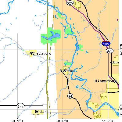 Zip code 52324 close-up map