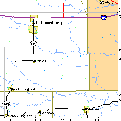 Zip code 52325 close-up map