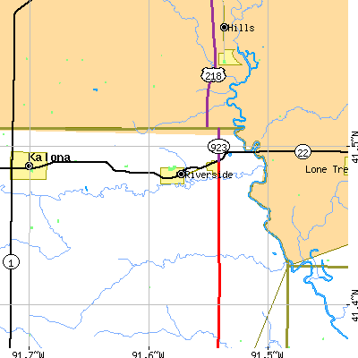 Zip code 52327 close-up map