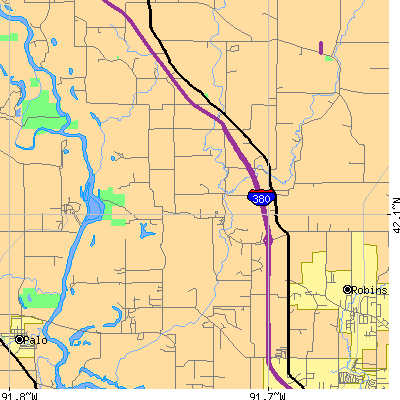 Zip code 52341 close-up map