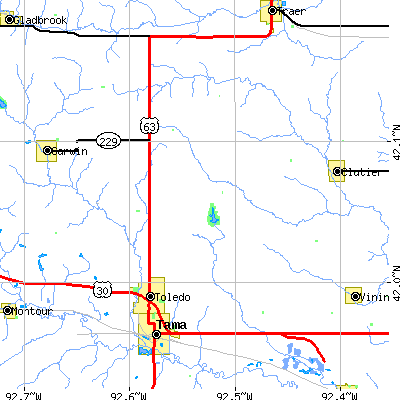 Zip code 52342 close-up map